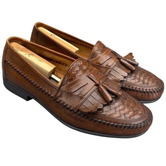 Hush Puppies Brown Kiltie Tassel Woven Leather Slip On Loafer Men 11.5 - Picture 1 of 9